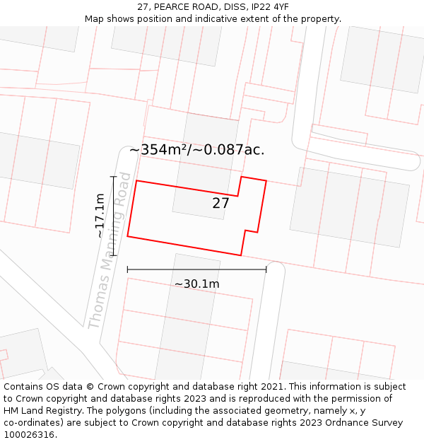 27, PEARCE ROAD, DISS, IP22 4YF: Plot and title map