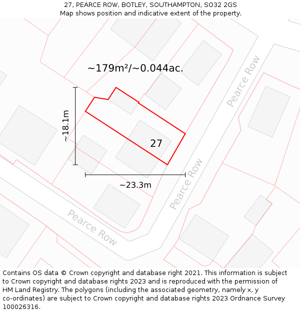 27, PEARCE ROW, BOTLEY, SOUTHAMPTON, SO32 2GS: Plot and title map