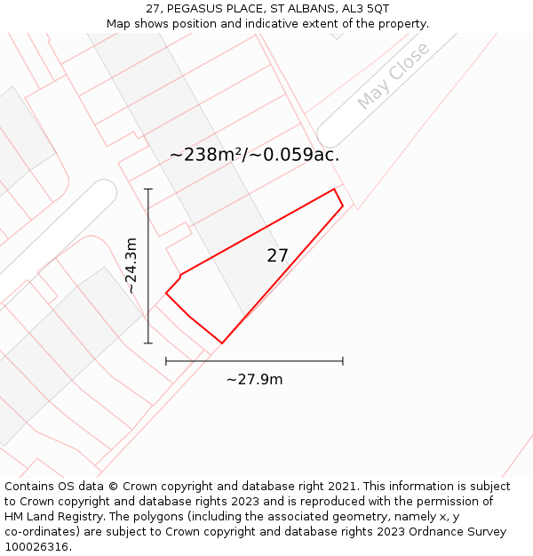 27, PEGASUS PLACE, ST ALBANS, AL3 5QT: Plot and title map