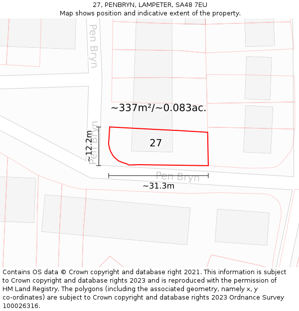 27, PENBRYN, LAMPETER, SA48 7EU: Plot and title map