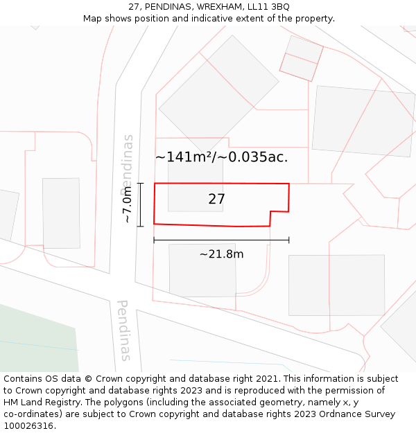 27, PENDINAS, WREXHAM, LL11 3BQ: Plot and title map
