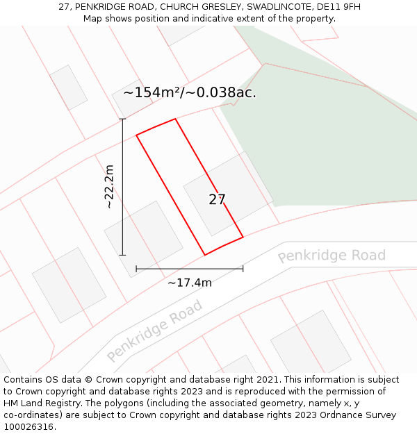 27, PENKRIDGE ROAD, CHURCH GRESLEY, SWADLINCOTE, DE11 9FH: Plot and title map