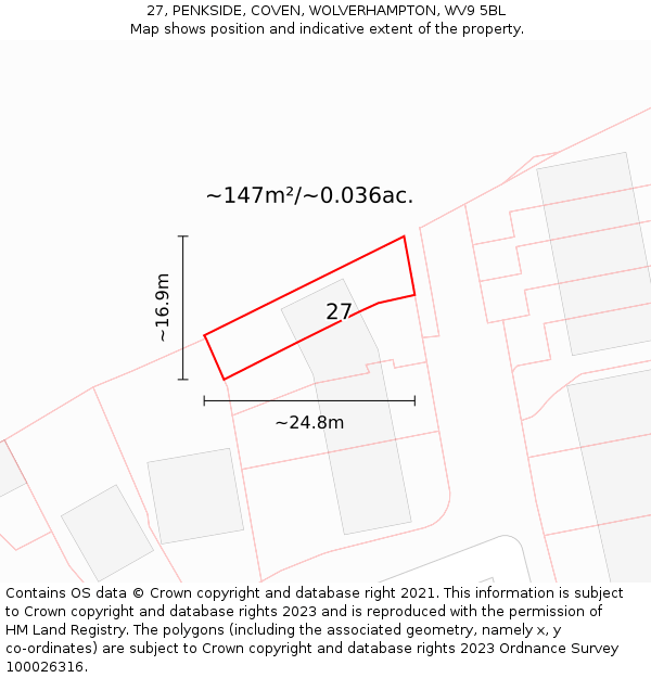 27, PENKSIDE, COVEN, WOLVERHAMPTON, WV9 5BL: Plot and title map