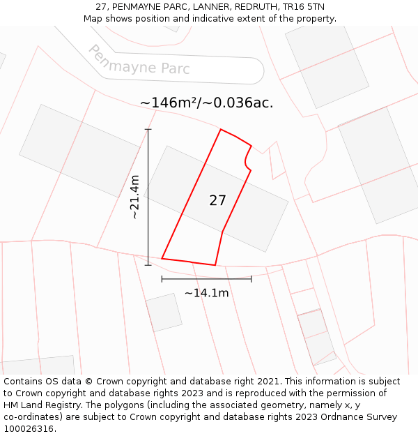 27, PENMAYNE PARC, LANNER, REDRUTH, TR16 5TN: Plot and title map