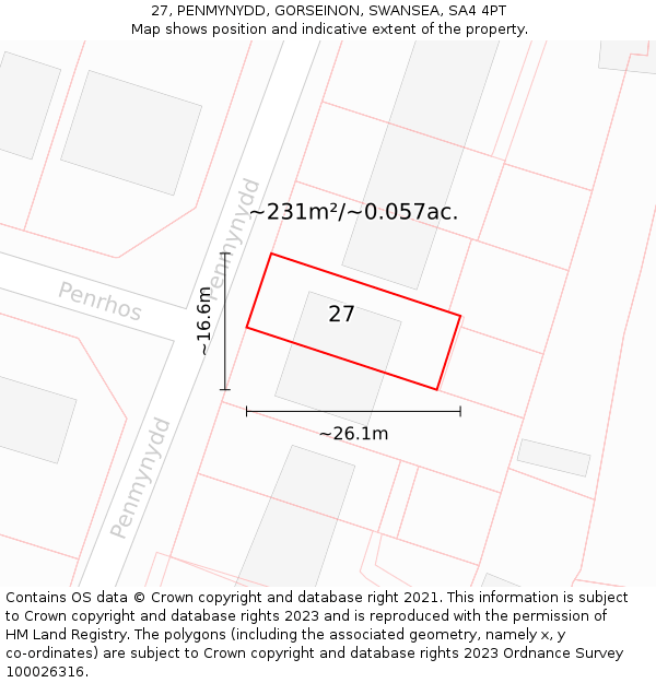 27, PENMYNYDD, GORSEINON, SWANSEA, SA4 4PT: Plot and title map