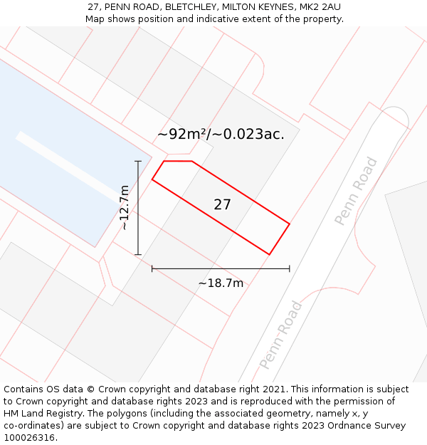 27, PENN ROAD, BLETCHLEY, MILTON KEYNES, MK2 2AU: Plot and title map