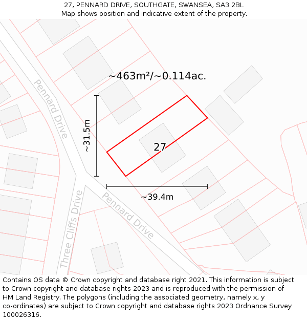 27, PENNARD DRIVE, SOUTHGATE, SWANSEA, SA3 2BL: Plot and title map