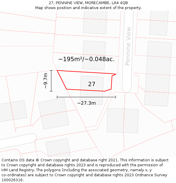 27, PENNINE VIEW, MORECAMBE, LA4 4QB: Plot and title map