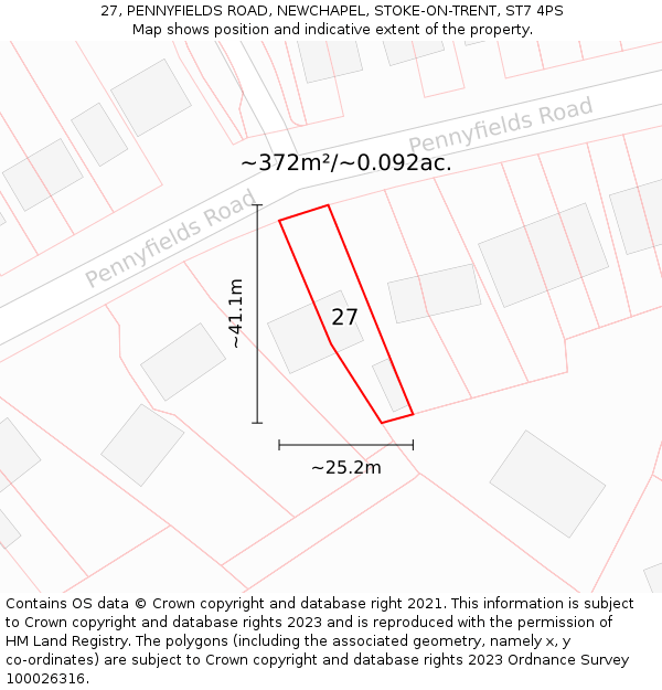 27, PENNYFIELDS ROAD, NEWCHAPEL, STOKE-ON-TRENT, ST7 4PS: Plot and title map