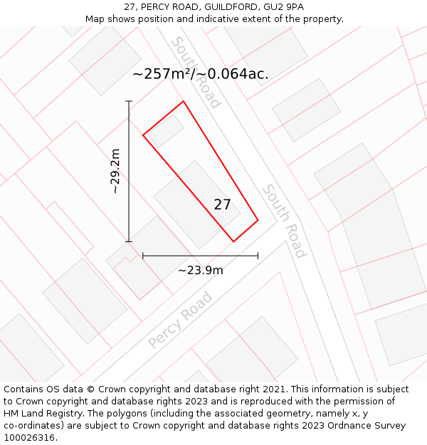 27, PERCY ROAD, GUILDFORD, GU2 9PA: Plot and title map