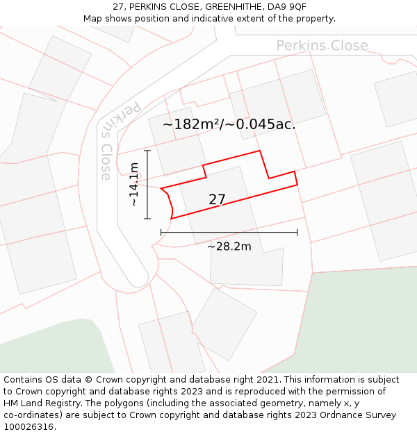 27, PERKINS CLOSE, GREENHITHE, DA9 9QF: Plot and title map
