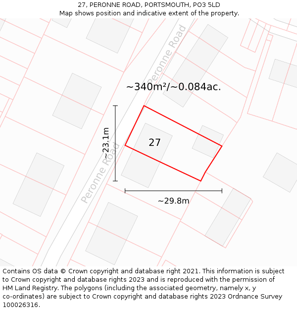 27, PERONNE ROAD, PORTSMOUTH, PO3 5LD: Plot and title map