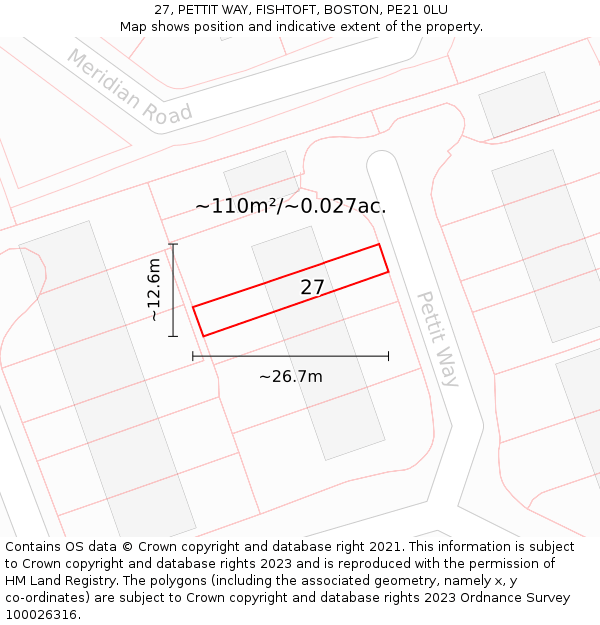 27, PETTIT WAY, FISHTOFT, BOSTON, PE21 0LU: Plot and title map
