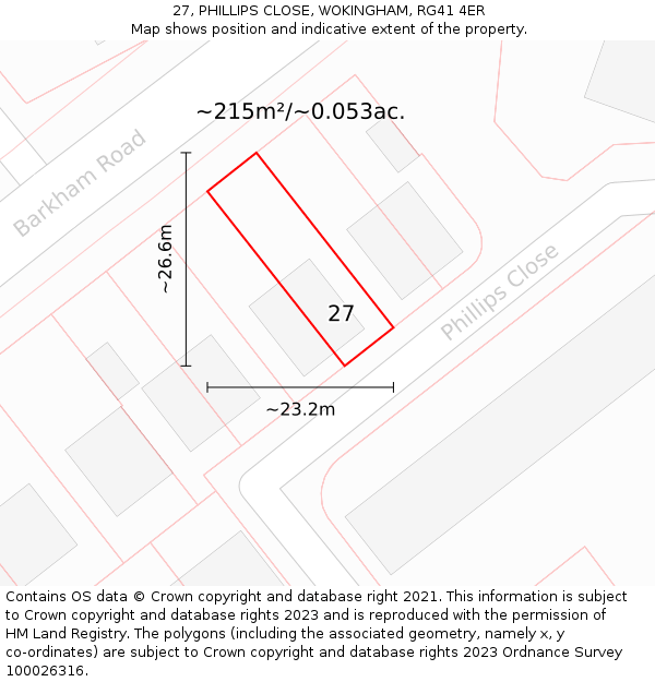 27, PHILLIPS CLOSE, WOKINGHAM, RG41 4ER: Plot and title map