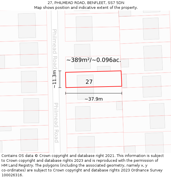 27, PHILMEAD ROAD, BENFLEET, SS7 5DN: Plot and title map