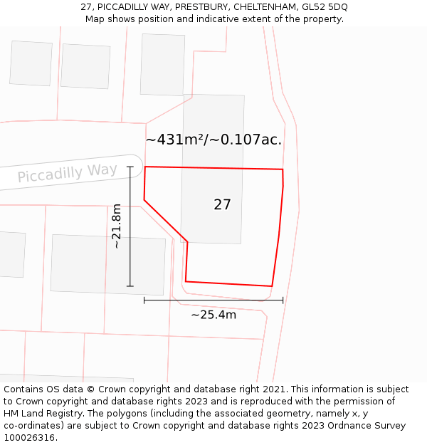 27, PICCADILLY WAY, PRESTBURY, CHELTENHAM, GL52 5DQ: Plot and title map
