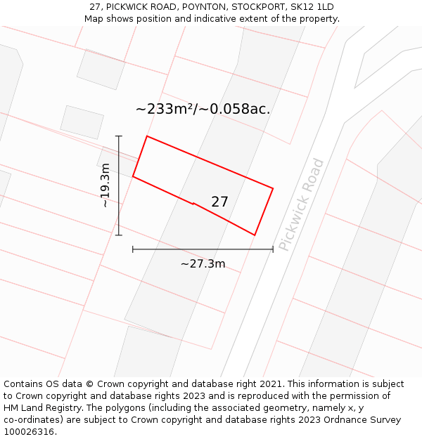 27, PICKWICK ROAD, POYNTON, STOCKPORT, SK12 1LD: Plot and title map