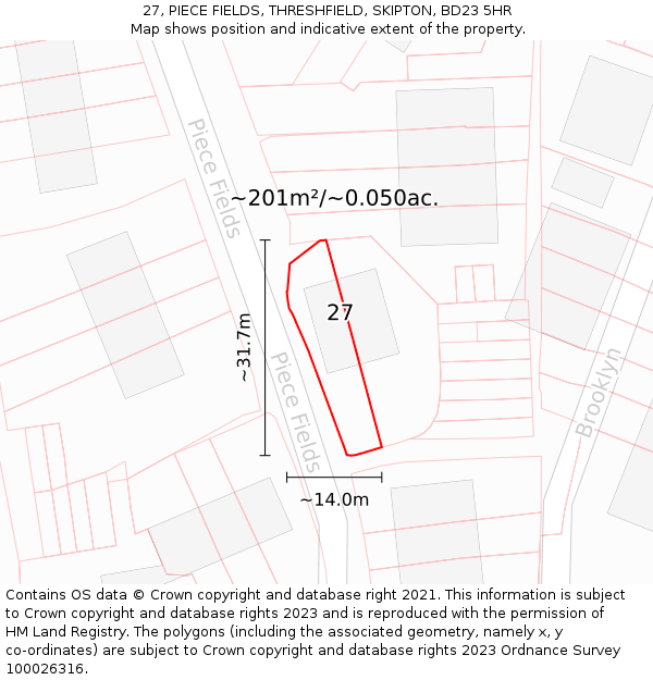 27, PIECE FIELDS, THRESHFIELD, SKIPTON, BD23 5HR: Plot and title map