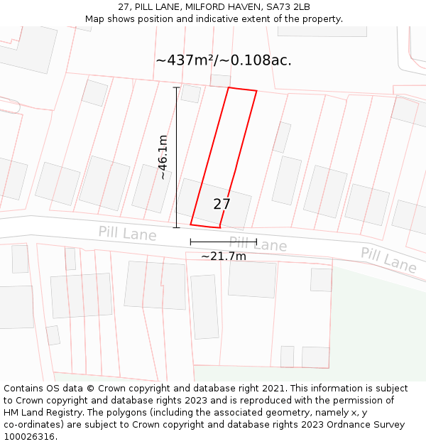 27, PILL LANE, MILFORD HAVEN, SA73 2LB: Plot and title map