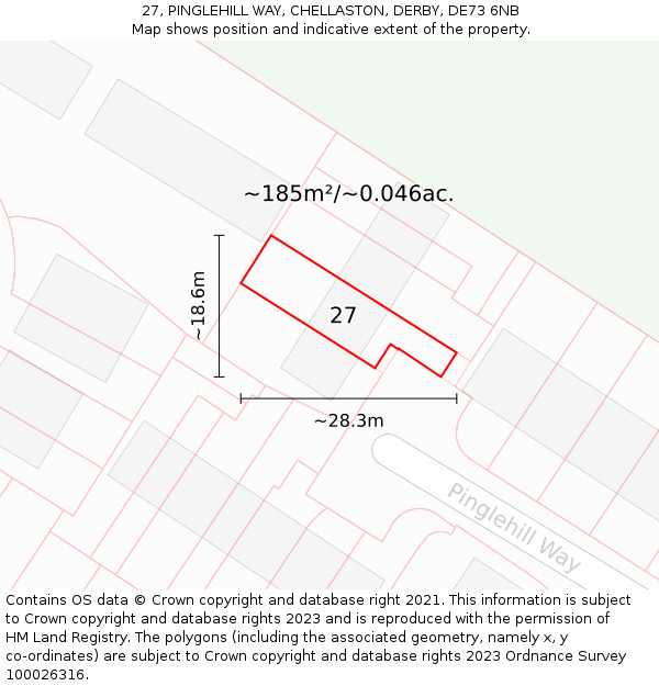 27, PINGLEHILL WAY, CHELLASTON, DERBY, DE73 6NB: Plot and title map
