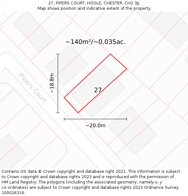 27, PIPERS COURT, HOOLE, CHESTER, CH2 3JL: Plot and title map