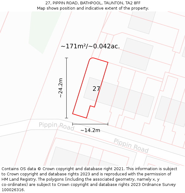 27, PIPPIN ROAD, BATHPOOL, TAUNTON, TA2 8FF: Plot and title map