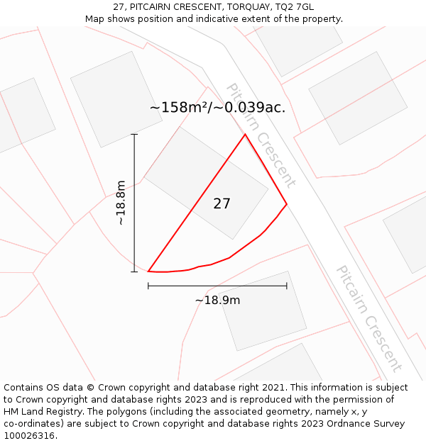 27, PITCAIRN CRESCENT, TORQUAY, TQ2 7GL: Plot and title map