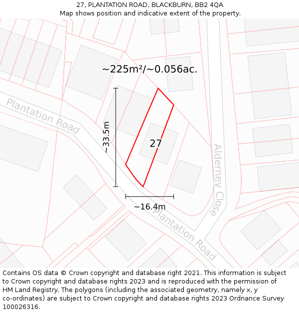 27, PLANTATION ROAD, BLACKBURN, BB2 4QA: Plot and title map