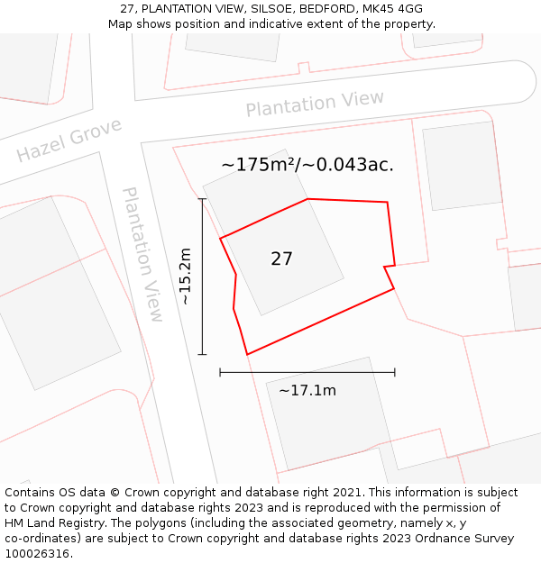 27, PLANTATION VIEW, SILSOE, BEDFORD, MK45 4GG: Plot and title map