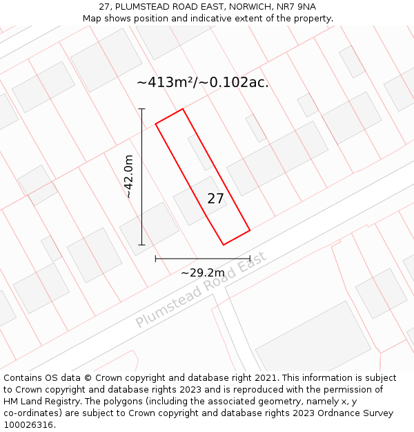 27, PLUMSTEAD ROAD EAST, NORWICH, NR7 9NA: Plot and title map