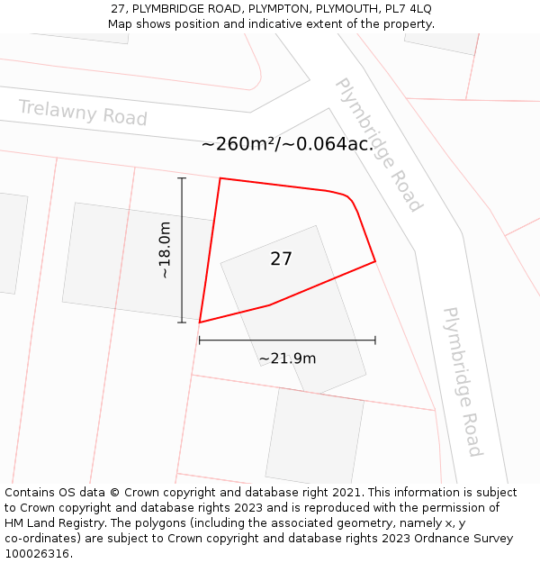 27, PLYMBRIDGE ROAD, PLYMPTON, PLYMOUTH, PL7 4LQ: Plot and title map