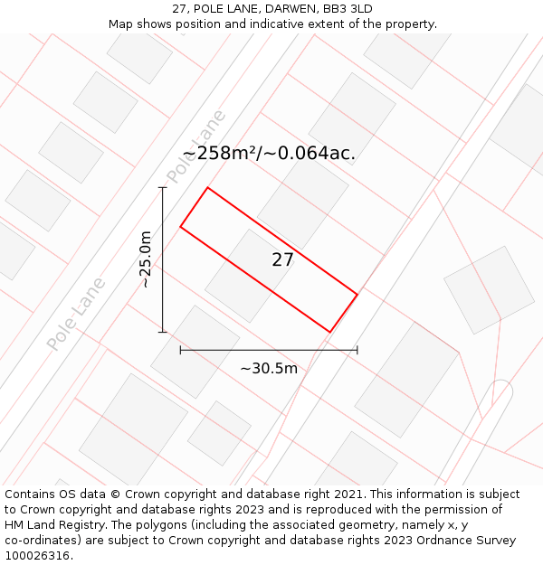 27, POLE LANE, DARWEN, BB3 3LD: Plot and title map