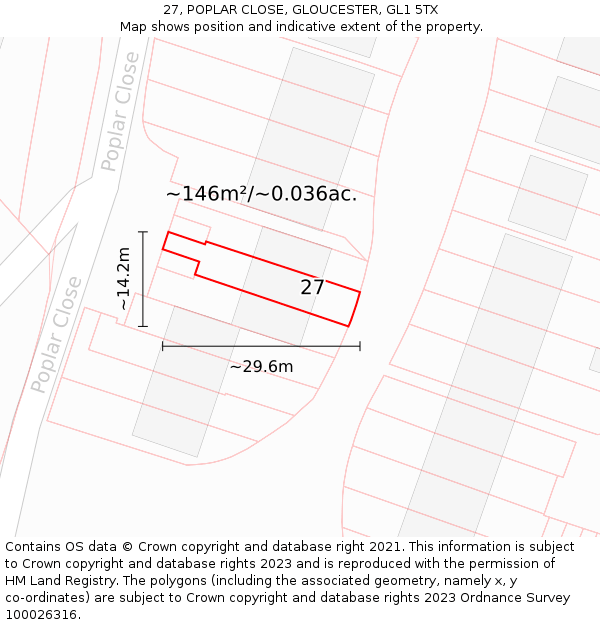 27, POPLAR CLOSE, GLOUCESTER, GL1 5TX: Plot and title map