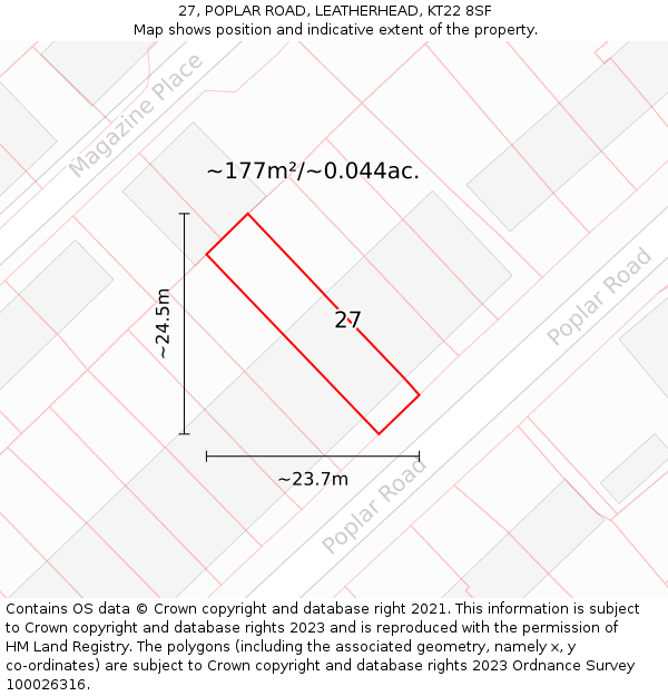 27, POPLAR ROAD, LEATHERHEAD, KT22 8SF: Plot and title map