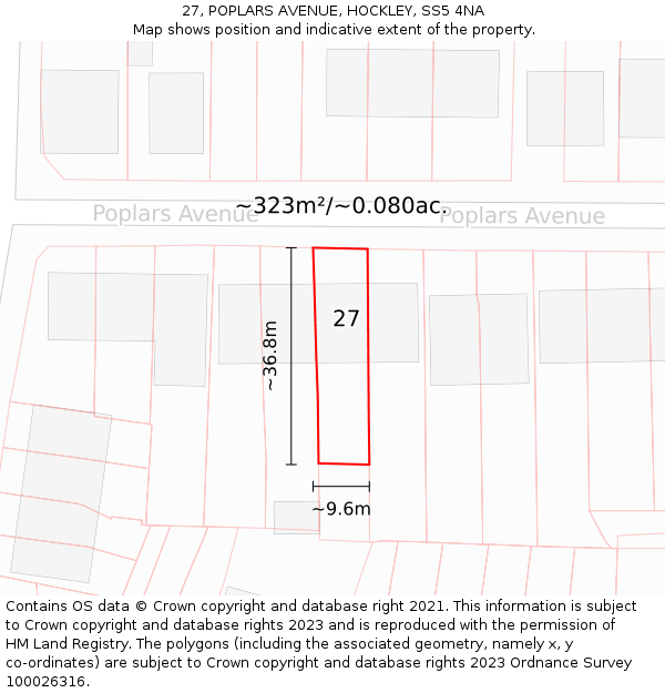 27, POPLARS AVENUE, HOCKLEY, SS5 4NA: Plot and title map