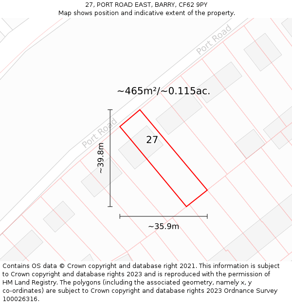 27, PORT ROAD EAST, BARRY, CF62 9PY: Plot and title map