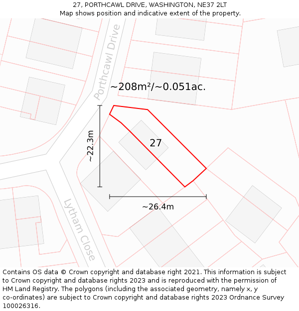 27, PORTHCAWL DRIVE, WASHINGTON, NE37 2LT: Plot and title map