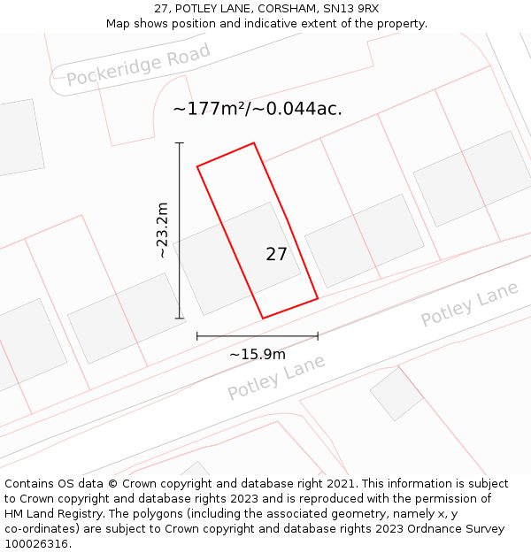 27, POTLEY LANE, CORSHAM, SN13 9RX: Plot and title map