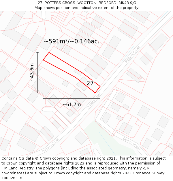 27, POTTERS CROSS, WOOTTON, BEDFORD, MK43 9JG: Plot and title map