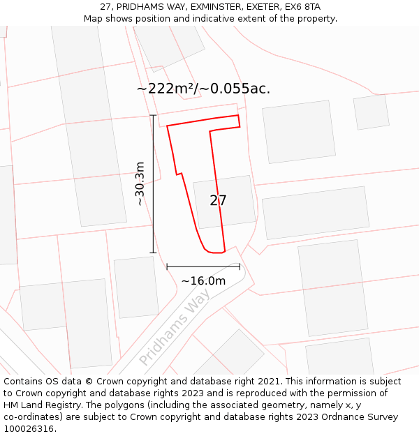 27, PRIDHAMS WAY, EXMINSTER, EXETER, EX6 8TA: Plot and title map