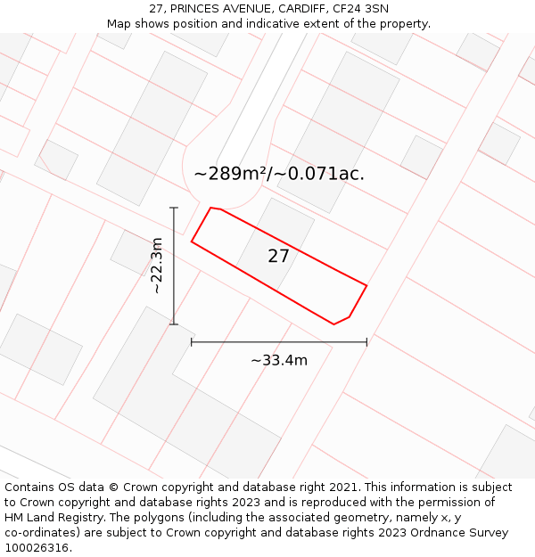 27, PRINCES AVENUE, CARDIFF, CF24 3SN: Plot and title map