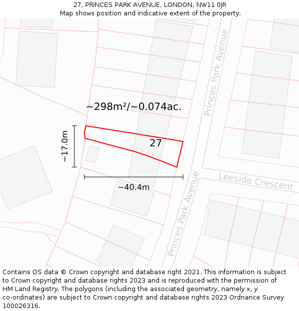 27, PRINCES PARK AVENUE, LONDON, NW11 0JR: Plot and title map
