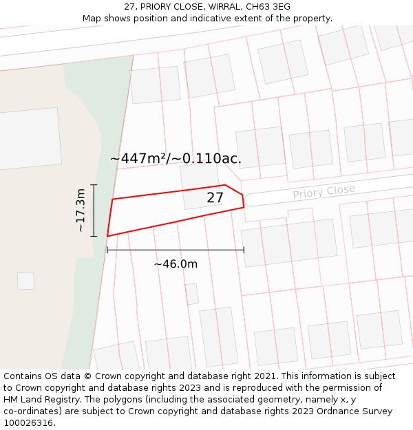 27, PRIORY CLOSE, WIRRAL, CH63 3EG: Plot and title map