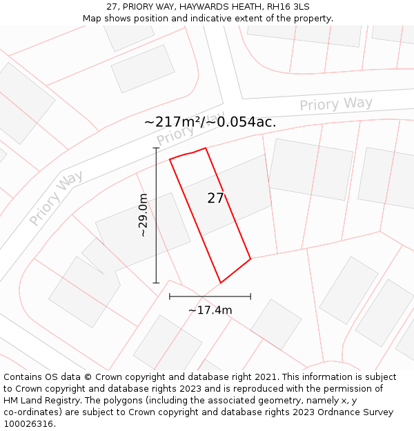 27, PRIORY WAY, HAYWARDS HEATH, RH16 3LS: Plot and title map