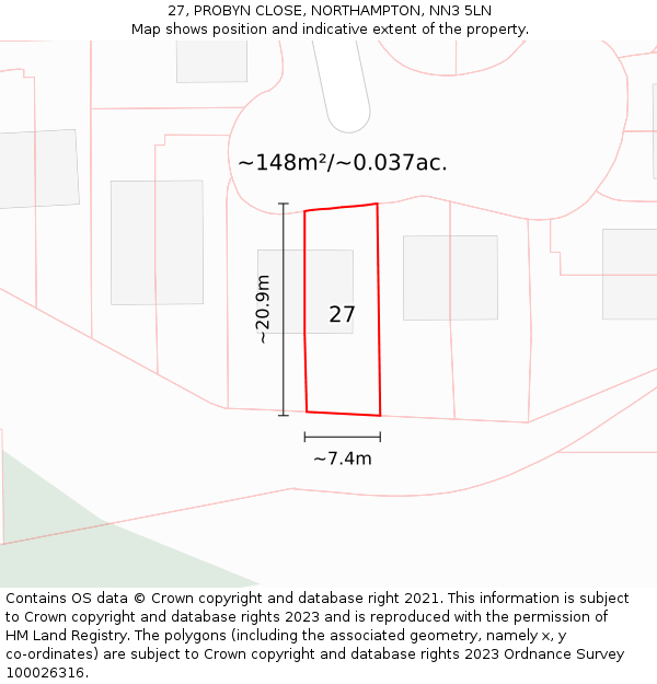 27, PROBYN CLOSE, NORTHAMPTON, NN3 5LN: Plot and title map