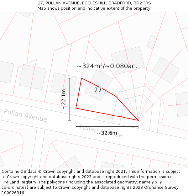 27, PULLAN AVENUE, ECCLESHILL, BRADFORD, BD2 3RS: Plot and title map