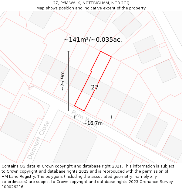 27, PYM WALK, NOTTINGHAM, NG3 2GQ: Plot and title map