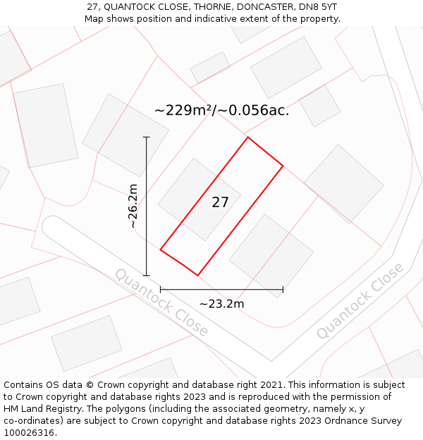 27, QUANTOCK CLOSE, THORNE, DONCASTER, DN8 5YT: Plot and title map