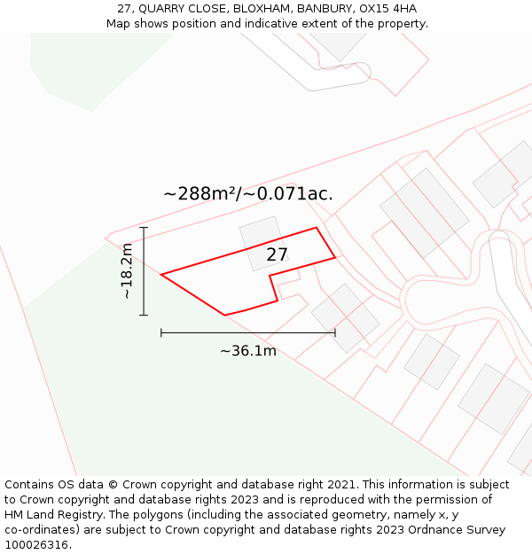 27, QUARRY CLOSE, BLOXHAM, BANBURY, OX15 4HA: Plot and title map