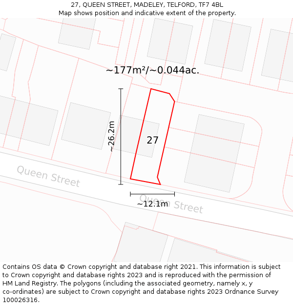 27, QUEEN STREET, MADELEY, TELFORD, TF7 4BL: Plot and title map